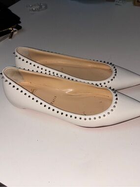 Christian Louboutin White Pointed-Toe Studded Flats